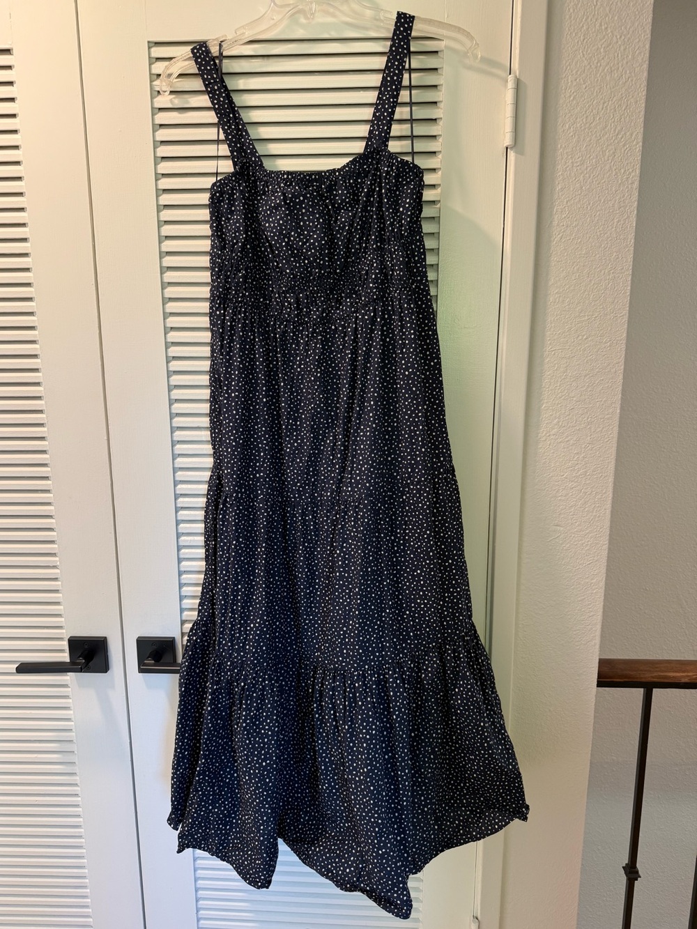 J.Crew women’s navy micro dot Tiered Maxi Dress - Picture 2 of 4